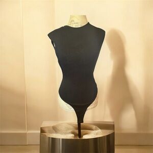 Privy Black Ribbed Sleeveless Bodysuit